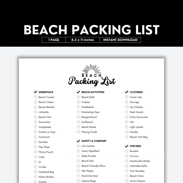 Beach holiday packing list